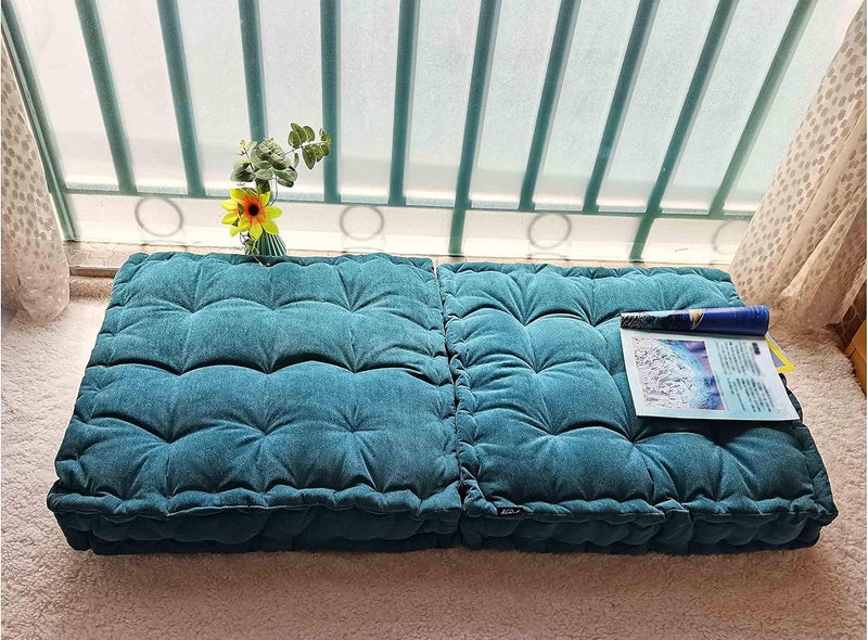 Verpert Floor Pillow 25x25 Inch, Square Meditation Cushion Floor Seating for Adults, Oversized Tufted seat Cushion Reading Nook for Kids, Yoga Meditation Pillow for Sitting on Floor (Turquoise) - Image 2